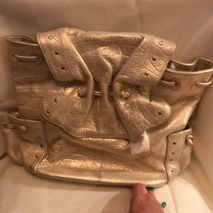 NWOT  -  Falchi Large Leather Silver Backpack